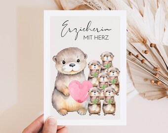Carte postale éducatrice, carte remerciement éducatrice, carte d'adieu éducatrice, cadeau éducatrice, carte pour éducatrice, adieu maternelle