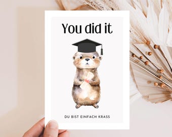 Postcard You did it, gift card graduation, training, high school diploma, bachelor's degree, studies, master's degree, passed exam, congratulations card greeting card