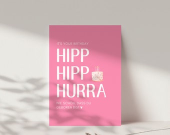 Geburtstagskarte "Hipp Hipp Hurra" für Herzensmenschen, Happy Birthday beste Freundin, Geburtstagskarte für Frauen, Postkarte DINA6