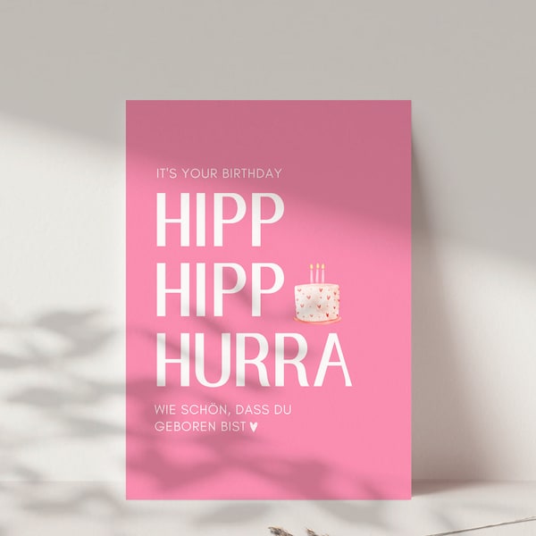 Geburtstagskarte "Hipp Hipp Hurra" für Herzensmenschen, Happy Birthday beste Freundin, Geburtstagskarte für Frauen, Postkarte DINA6