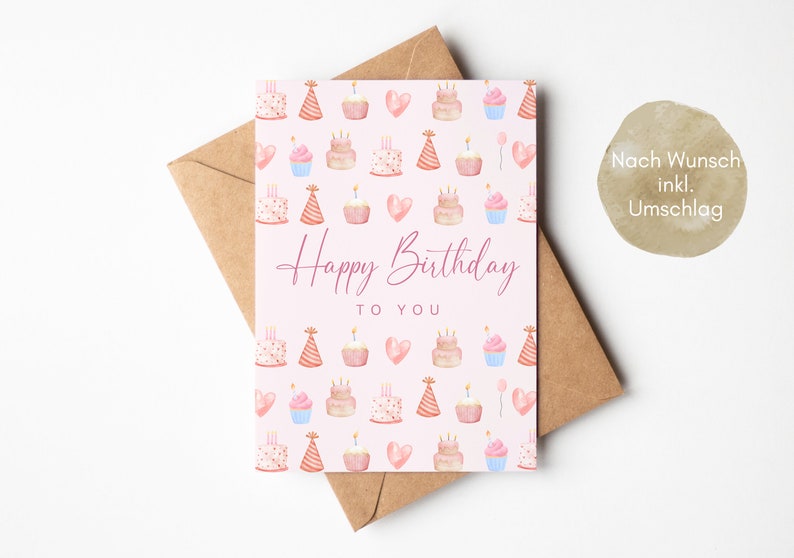 Geburtstagskarte mit süßen Torten, Happy Birthday beste Freundin, Geburtstagskarte für Frauen, Geburtstagskarte in rosa, Postkarte DINA6 Bild 7