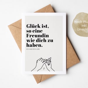 Postkarte BESTE FREUNDIN inkl. Kuvert nach Wunsch, Beste Freundin Geschenk, DINA6 Karte Glück ist so eine Freundin wie dich zu haben Bild 4