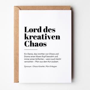 Carte amusante avec inscription, cadeau collègue patron, cadeaux amusants, carte d'anniversaire amusante avec inscription « Seigneur du chaos créatif »