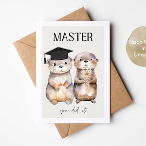 Carte de félicitations pour le maître, jolie carte loutre, diplôme de maître, carte de maître, cadeau de fin d'études, maître réussi - carte postale DINA6 - Hej.Otti®
