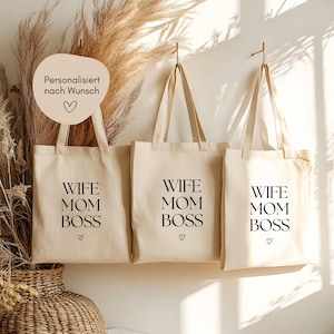 loulala® Wife Mom Boss Jute Bag, Gift for Power Woman Mom, Gift Mom, Bag with Saying, Shopping Bag Mother&#39;s Day Statement Bag