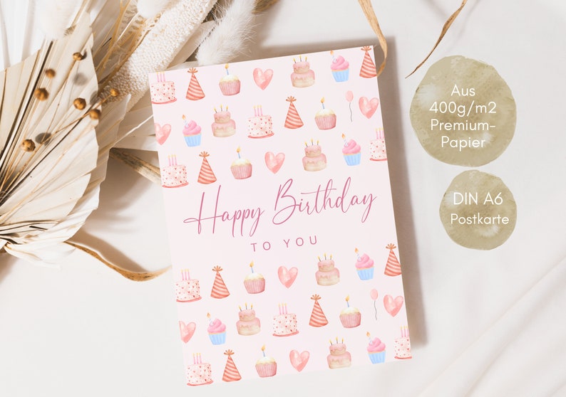 Geburtstagskarte mit süßen Torten, Happy Birthday beste Freundin, Geburtstagskarte für Frauen, Geburtstagskarte in rosa, Postkarte DINA6 Bild 8