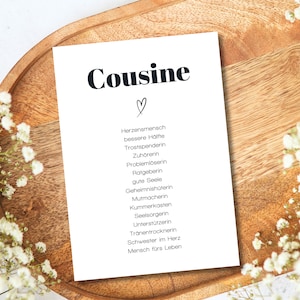 Cousine Definition Postkarte, Cousine Geschenk, liebevolle Geburtstagskarte für die Cousine - inkl. Umschlag nach Wunsch