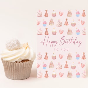 Geburtstagskarte mit süßen Torten, Happy Birthday beste Freundin, Geburtstagskarte für Frauen, Geburtstagskarte in rosa, Postkarte DINA6 Bild 4