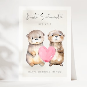 Carte mignonne de meilleure soeur de loutre, loutre de cadeau de soeur, anniversaire de soeur, cadeau d'anniversaire de soeur - carte d'anniversaire de soeur