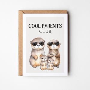 Carte de voeux Cool Parents Club avec des loutres mignonnes, cadeau parents, cadeau de naissance, carte de voeux bébé, félicitations parents