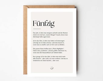 50th birthday postcard, funny birthday card for the 50th birthday, 50th birthday woman and man, greeting card for the 50th, birthday gift 50
