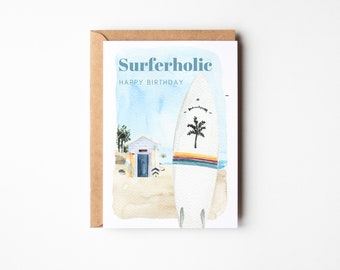 Cartolina regalo surfista Surferholic, regalo per surfisti, biglietto di compleanno per surfisti | Biglietto d'auguri surfista DINA6
