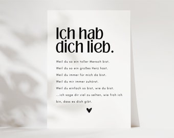 Postkarte "Ich hab dich lieb", Geschenk für Freundin, Geschenk für den Lieblingsmenschen, einfach mal danke sagen, ich hab dich lieb Karte