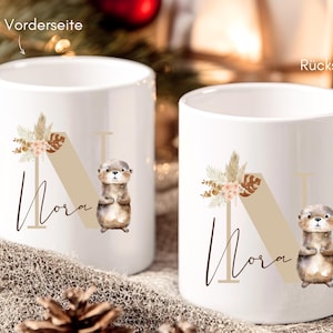 Taza loulala® personalizada con nombre y letra, taza de café, regalo para novia, regalo para colega, taza de nutria con nombre