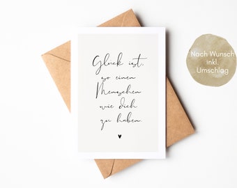 Postkarte "Glück ist, so einen Menschen wie dich zu haben", Geschenk für Freundin, Geschenk für den Lieblingsmenschen