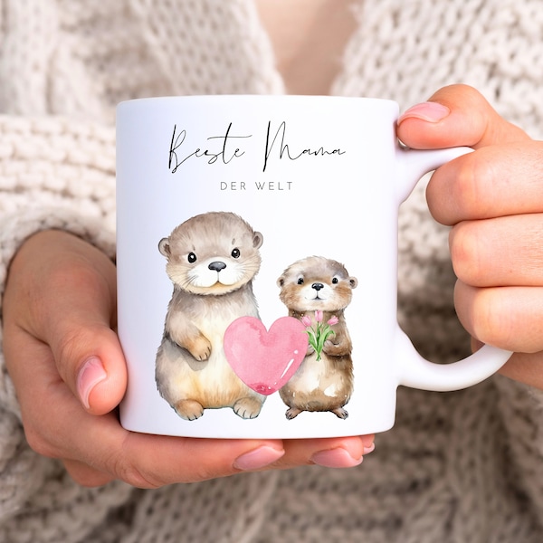 loulala® Mama Geschenk süße Tasse mit Otter Motiv - Beste Mama der Welt, Muttertag Geschenk, Muttertagsgeschenk, Mama Geburtstag, Mama Tasse