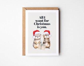 loulala® Otter Christmas card DINA6, All I want for Christmas is you, Otter card for Christmas, Christmas gift for partner