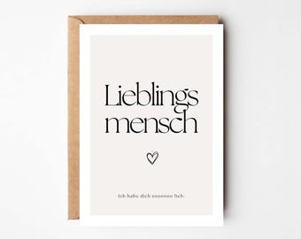 Postkarte Lieblingsmensch, Karte Herzensmensch, Geschenk beste Freundin, Beste Freundin Geschenk, Beste Freundin Karte, Ich habe dich lieb