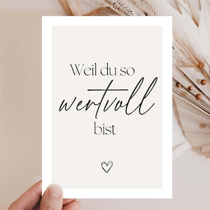 Postkarte Weil du so wertvoll bist, Beste Freundin Geschenk, einfach mal danke sagen und Mut machen, Trostkarte, Mutmacher, Mut machen
