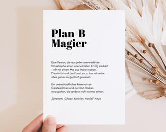 Grappige kaart met spreuk, cadeau voor collega's, baas, grappig cadeau, grappige verjaardagskaart met spreuk "Plan B Magician"