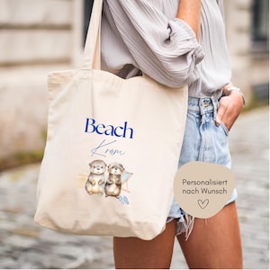 Hej.Otti® Beach bag, jute bag with print, beach tote bag, canvas bag, beach bag with cute otters, fabric bag for vacation