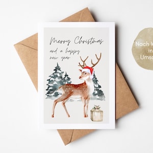 Weihnachtskarte Merry Christmas mit süßem Rentier, Weihnachtsgruß, Weihnachtsgeschenk, Karte zu Weihnachten, Frohe Weihnachten - Postkarte
