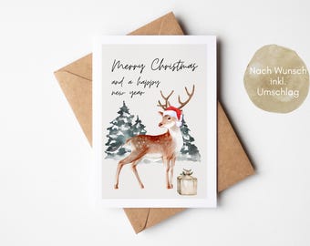 Christmas card Merry Christmas with cute reindeer, Christmas greeting, Christmas gift, card for Christmas, Merry Christmas - postcard