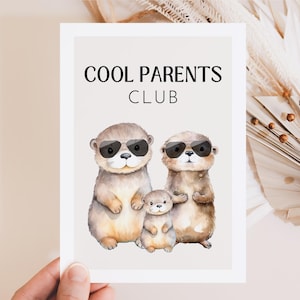 Tarjeta de felicitación Cool Parents Club con lindas nutrias, regalo para padres, regalo de nacimiento, tarjeta de felicitación para bebé, felicitaciones a los padres