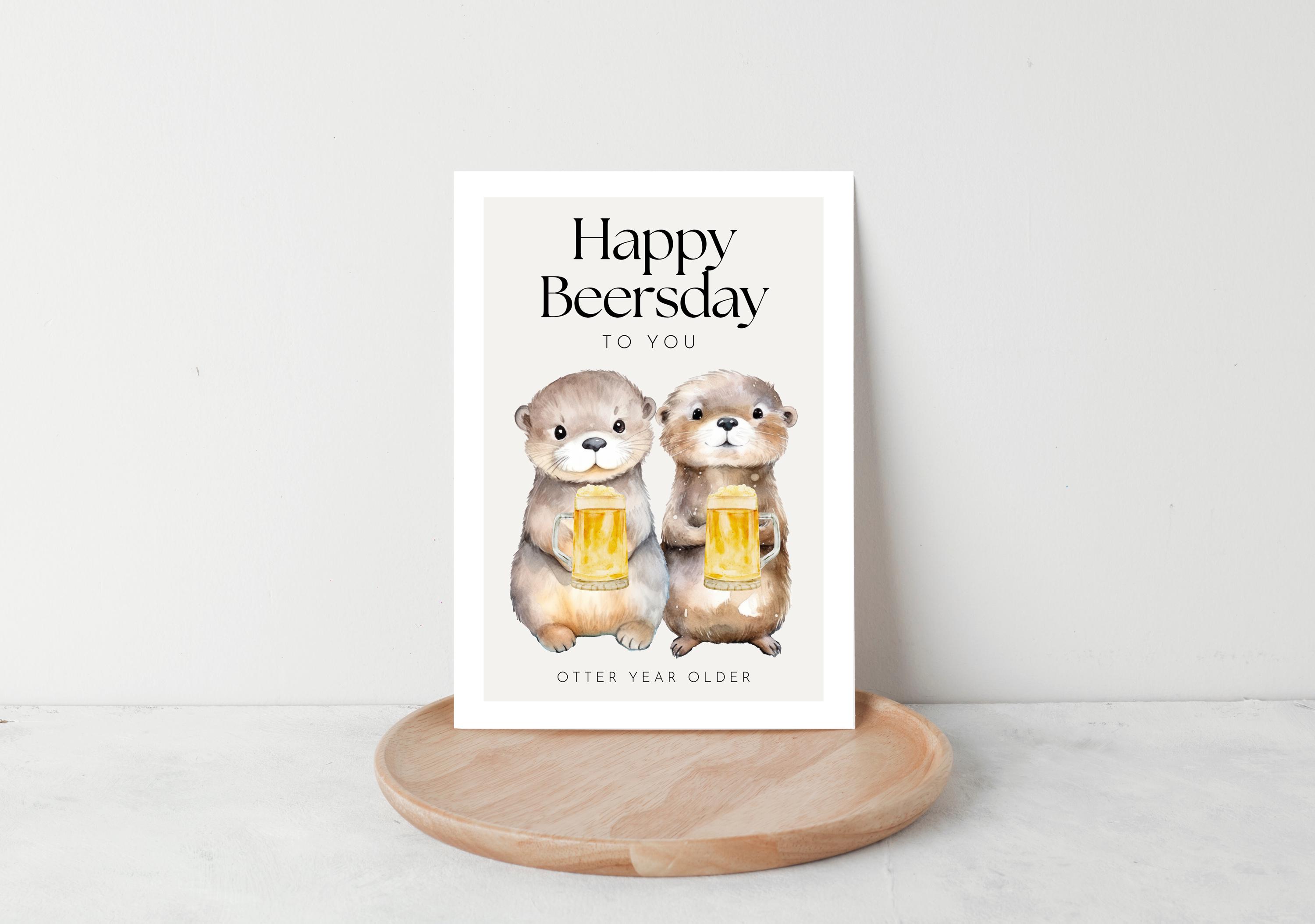 Hej.otti® - Funny Birthday Card Happy Beersday, Birthday Card Man