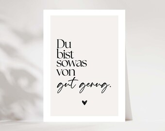 Tarjeta de aliento "Eres suficiente", tarjeta de amor propio, tarjeta de aliento para novia, tarjeta con frase positiva, tarjeta de regalo para personas del corazón con frase