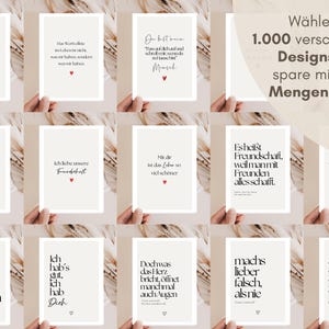 May include: A collection of fourteen rectangular greeting cards featuring various German text quotes in black typography on a light background, each accented with a small red or black heart symbol, displayed in a grid layout with promotional text.