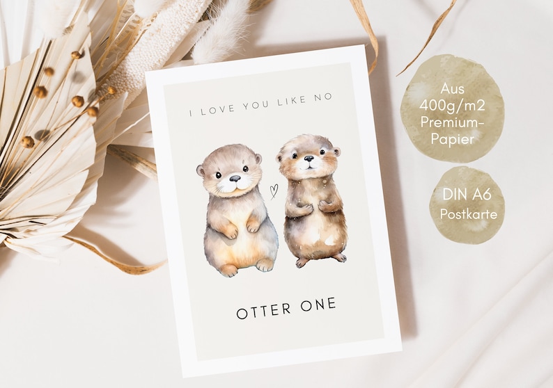 Otter Liebeskarte mit Spruch, Otter Geschenk, Geschenk für Partner Valentinstag Karte, Valentinstag Geschenk, Ich liebe dich Karte Bild 4