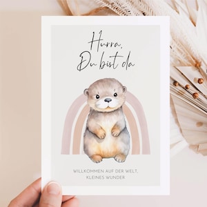 Félicitations pour la naissance, carte pour la naissance d'une fille, cadeau pour la naissance, cadeau bébé, carte loutre de félicitations de naissance - Hej.Otti®
