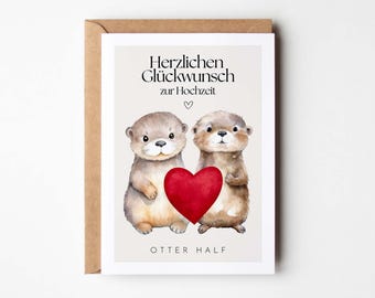 Card wedding congratulations card cute otters, congratulations card wedding, wedding wishes card, card for the wedding wedding gift card
