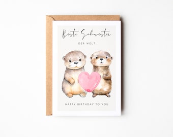 Carte mignonne de meilleure soeur de loutre, loutre de cadeau de soeur, anniversaire de soeur, cadeau d'anniversaire de soeur - carte d'anniversaire de soeur