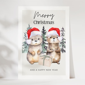 Niedliche Weihnachtskarte mit Ottern, Merry Christmas Grußkarte, Weihnachtskarte, Weihnachtsgruß, Weihnachtsgeschenk, Otter Weihnachtsgruß