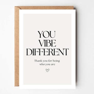 Postkarte You vibe different – Thank you for being who you are, Danke sagen, Geschenk beste Freundin, Freundschaftskarte, Karte mit Spruch