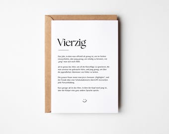 Cadeau du 40e anniversaire, carte d'anniversaire amusante pour le 40e anniversaire, quarantième anniversaire, carte de vœux pour la carte postale cadeau du 40e anniversaire