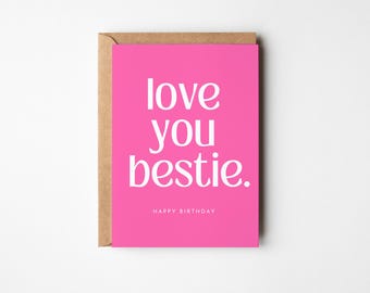 Carte postale LOVE YOU BESTIE avec enveloppe au choix, cadeau meilleur ami, carte meilleur ami, anniversaire ami, carte joyeux anniversaire