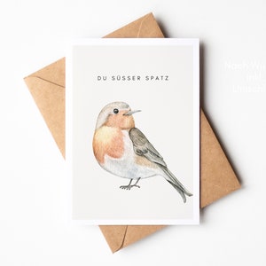 Süßer Spatz Postkarte | Geschenk zu Weihnachten für Partner |  Valentinstagskarte | inkl. Kuvert nach Wunsch