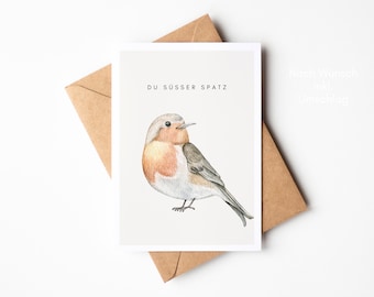 Süßer Spatz Postkarte | Geschenk zu Weihnachten für Partner |  Valentinstagskarte | inkl. Kuvert nach Wunsch