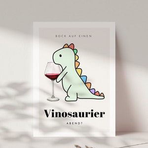 Geschenk für Weinliebhaber "Bock auf einen Vinosaurier Abend?" Weinliebhaber Geschenk als lustige Überraschungskarte