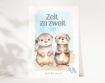 Otter time for two postcard, voucher for time together, wedding anniversary, gift for your partner, cute otter postcard
