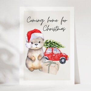 Cartão de Natal Voltando para casa no Natal, Feliz Natal, Cartão de Natal, Saudação de Natal, Presente de Natal, Saudação de Natal da Lontra
