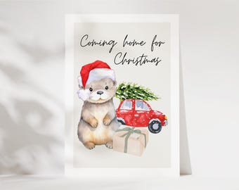 Christmas card Coming Home for Christmas, Merry Christmas, Christmas card, Christmas greeting, Christmas gift, Otter Christmas greeting
