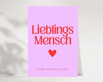 Postkarte Lieblingsmensch, Karte Herzensmensch, Geschenk beste Freundin, Beste Freundin Geschenk, Beste Freundin Karte, Freundin Geburtstag