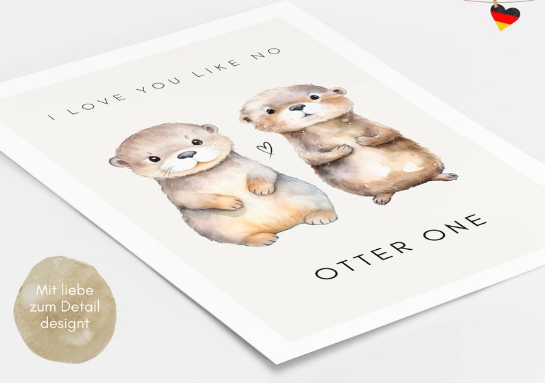 Otter Liebeskarte mit Spruch, Otter Geschenk, Geschenk für Partner Valentinstag Karte, Valentinstag Geschenk, Ich liebe dich Karte Bild 6