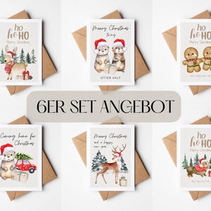 6er Set lustige Weihnachtskarten, Weihnachtsgruß, Weihnachtsgeschenk, Weihnachtskarte, Merry Christmas Cards inkl. Umschlag