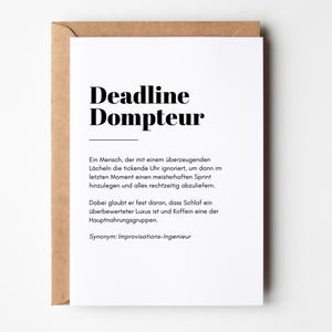 Carte amusante avec inscription, cadeau collègue patron, cadeaux amusants, carte d'anniversaire amusante avec inscription « Deadline Tamer » DIN A6