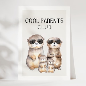 Carte de voeux Cool Parents Club avec des loutres mignonnes, cadeau parents, cadeau de naissance, carte de voeux bébé, félicitations parents